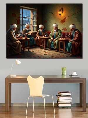 Artmeg Şark Köşesinde Sohbet Eden Adamlar Dekoratif Kanvas - Mdf Ahşap Tablo