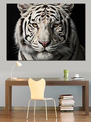 Artmeg Siyah Beyaz Kaplan Başı Portresi Dekoratif Kanvas - Mdf Ahşap Tablo