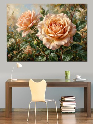 Tablomega Vazo Içinde Pembe Büyük Güller Dekoratif Kanvas - Mdf Ahşap Tablo