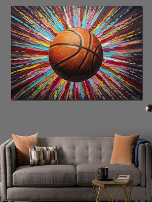 Artmeg Renkli Patlamalar Içinde Basketbol Topu Dekoratif Kanvas - Mdf Ahşap Tablo