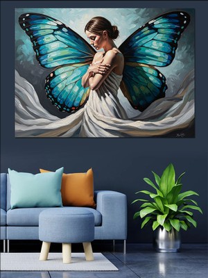 Artmeg Kelebek Kanatlı Zarif Kadın Figürü Dekoratif Kanvas - Mdf Ahşap Tablo