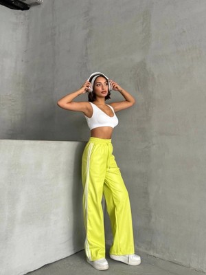 Colezium Şeritli Deri Pantolon Yeşil H26430