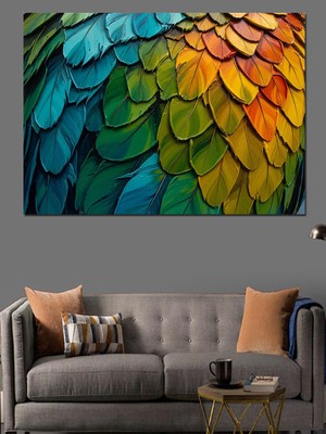Tablomega Rengarenk Tropikal Kuş Tüyleri Dokusu Dekoratif Kanvas - Mdf Ahşap Tablo