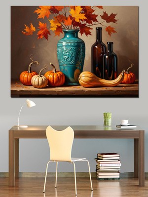 Artmeg Masada Kabaklar ve Mavi Vazo Dekoratif Kanvas - Mdf Ahşap Tablo