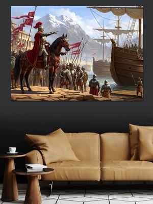 Tablomega Tarihi Savaş Gemileri ve Askerler Dekoratif Kanvas - Mdf Ahşap Tablo