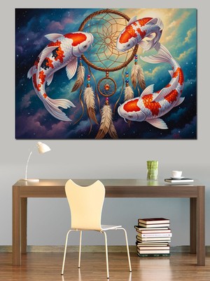 Tablomega Dreamcatcher Içinde  Balıklar Dekoratif Kanvas - Mdf Ahşap Tablo