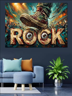 Artmeg Rock Yazılı Eski Bot ve Tasarım Dekoratif Kanvas - Mdf Ahşap Tablo