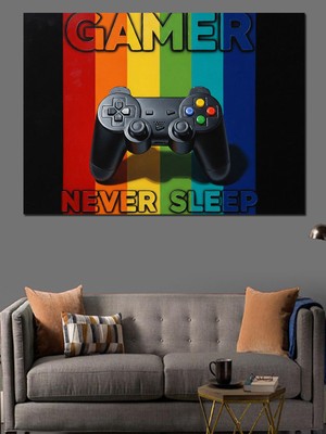 Artmeg Gamer Temalı Renkli Oyun Konsolu Dekoratif Kanvas - Mdf Ahşap Tablo