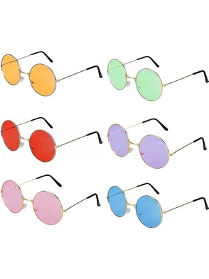 Mey Ithalat® Renkli Lennon Retro Imaj Gözlükleri 6 Renk 6 Adet