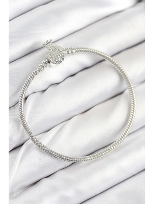 Mey Ithalat® Pirinç Charm Zirkon Taşlı Taç Model Gümüş Renk Kadın Bileklik