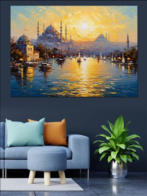 Tablomega Gün Batımında Istanbul Boğaz Manzarası Dekoratif Kanvas - Mdf Ahşap Tablo