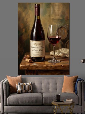 Artmeg Şarap Şişesi ve Kadeh Natürmort Dekoratif Kanvas - Mdf Ahşap Tablo