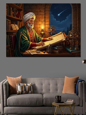 Tablomega Kütüphanesinde Yazı Yazan Osmanlı Alimi Dekoratif Kanvas - Mdf Ahşap Tablo
