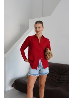 Colezium Tek Cepli Müslin Gömlek Bordo Pt