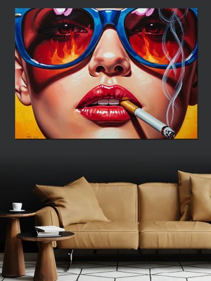 Tablomega Gözlüklü ve Sigara Içen Modern Kadın Dekoratif Kanvas - Mdf Ahşap Tablo