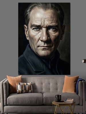 Tablomega Kararlı Bakan Atatürk Portre Çalışması Dekoratif Kanvas - Mdf Ahşap Tablo