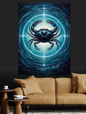Tablomega Uzayda Parlayan Mistik Yengeç Simgesi Dekoratif Kanvas - Mdf Ahşap Tablo