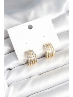 Mey Ithalat® Kaburga Model Zirkon Taşlı Pirinç Kadın Küpe