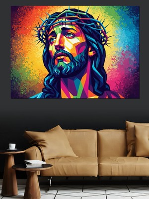 Tablomega Gökkuşağı Renkli Isa Mesih Portresi Dekoratif Kanvas - Mdf Ahşap Tablo