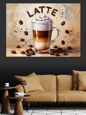 Tablomega Kahve Fincanı ve Taze Latte Dekoratif Kanvas - Mdf Ahşap Tablo
