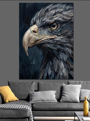 Tablomega Heybetli Kara Kartal Yakın Çekim Dekoratif Kanvas - Mdf Ahşap Tablo