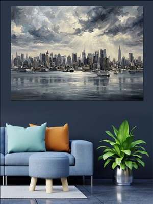 Artmeg Sisli New York Şehri Silüeti Dekoratif Kanvas - Mdf Ahşap Tablo