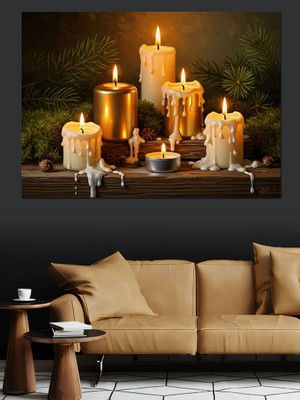 Tablomega Masada Yanan Mumlar ve Şamdanlar Dekoratif Kanvas - Mdf Ahşap Tablo