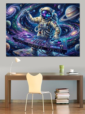 Tablomega Uzayda Piyano Çalan Astronot Sanatı Dekoratif Kanvas - Mdf Ahşap Tablo