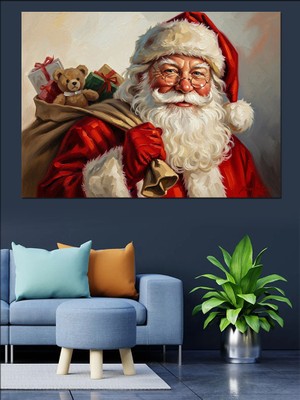 Artmeg Hediye Çuvallı Geleneksel Noel Baba Dekoratif Kanvas - Mdf Ahşap Tablo