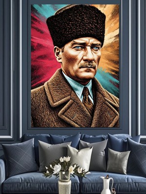 Tablomega Kalpaklı Karizmatik Atatürk Portre Detayı Dekoratif Kanvas - Mdf Ahşap Tablo