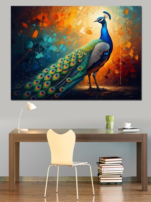 Tablomega Bahçede Duran Görkemli Renkli Tavuskuşu Dekoratif Kanvas - Mdf Ahşap Tablo