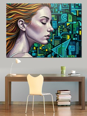 Tablomega Saçları Devrelerden Oluşan Modern Kadın Dekoratif Kanvas - Mdf Ahşap Tablo