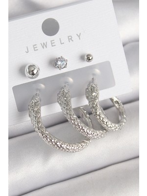 Mey Ithalat® Pirinç Gold Renk Zirkon Taş Detaylı Halka Yılan Model Kadın Küpe Seti