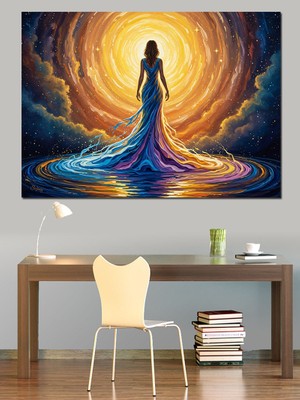 Artmeg Denizden Yükselen Işıklı Kadın Figürü Dekoratif Kanvas - Mdf Ahşap Tablo
