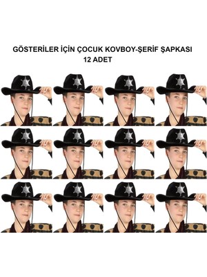 Mey Ithalat® Kovboy Şerif Şapkası Siyah 12 Adet - Kostüm, Parti ve Gösteri Şapkası