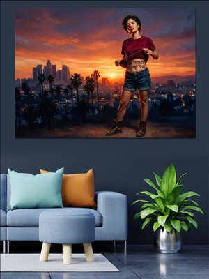 Tablomega Gün Batımında Şehirde Modern Kadın Dekoratif Kanvas - Mdf Ahşap Tablo