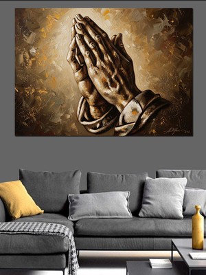 Tablomega Dua Eden Eller Manevi Tablo Dekoratif Kanvas - Mdf Ahşap Tablo