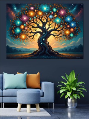 Tablomega Işık Saçan Hayat Ağacı Sembolü Dekoratif Kanvas - Mdf Ahşap Tablo