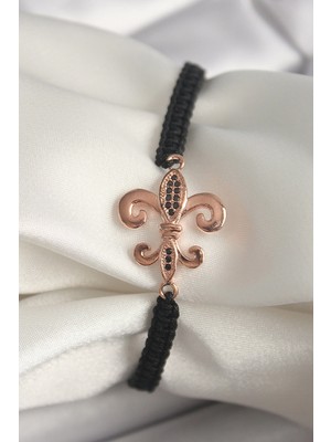 Mey Ithalat® Pirinç Rose Renk Zirkon Taş Işlemeli Zambak Figür Asansörlü Makrome Model Kadın Bileklik