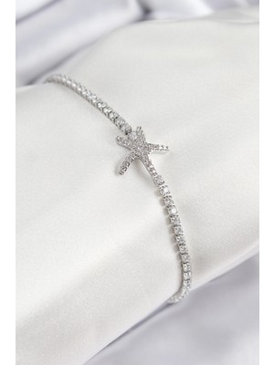 Mey Ithalat® Pirinç Zirkon Taşlı Deniz Yıldızı Model Gümüş Renk Kadın Bileklik