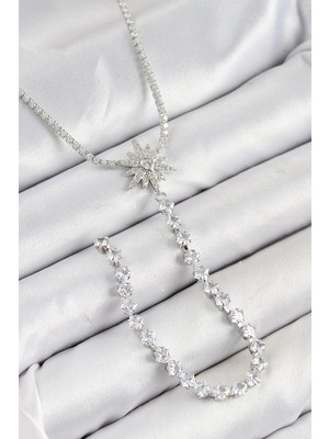 Mey Ithalat® Pirinç Zirkon Taşlı Kutup Yıldızı Model Gold Renk Y Kolye