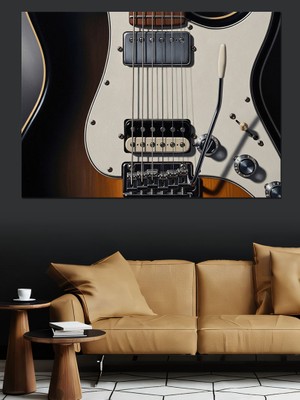 Artmeg Siyah Beyaz Gitar Gövdesi Yakın Çekim Dekoratif Kanvas - Mdf Ahşap Tablo