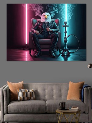 Tablomega Nargile Içen Deri Ceketli Kartal Dekoratif Kanvas - Mdf Ahşap Tablo