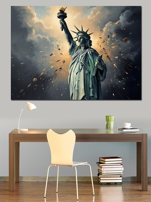 Tablomega Renk Patlamalı Özgürlük Heykeli Tasarımı Dekoratif Kanvas - Mdf Ahşap Tablo