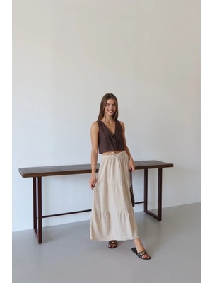 Colezium Müslin Kumaş Keten Uzun Etek Bej Pt
