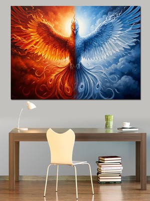 Tablomega Ateş ve Buz Kanatlı Anka Kuşu Dekoratif Kanvas - Mdf Ahşap Tablo