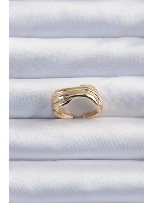 Mey Ithalat® Pirinç Altın Renk Kıvrımlı Ayarlanabilir Yüzük