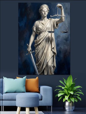 Artmeg Adalet Tanrıçası Themis Mermer Heykeli Dekoratif Kanvas - Mdf Ahşap Tablo