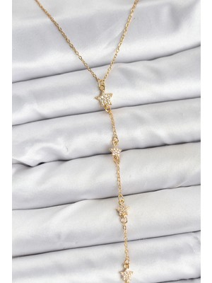 Mey Ithalat® 316L Çelik Zincir Gold Renkli Yıldız Model Kadın Y Kolye