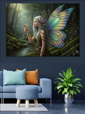 Tablomega Kanatlı Orman Perisi Mistik Kadın Dekoratif Kanvas - Mdf Ahşap Tablo